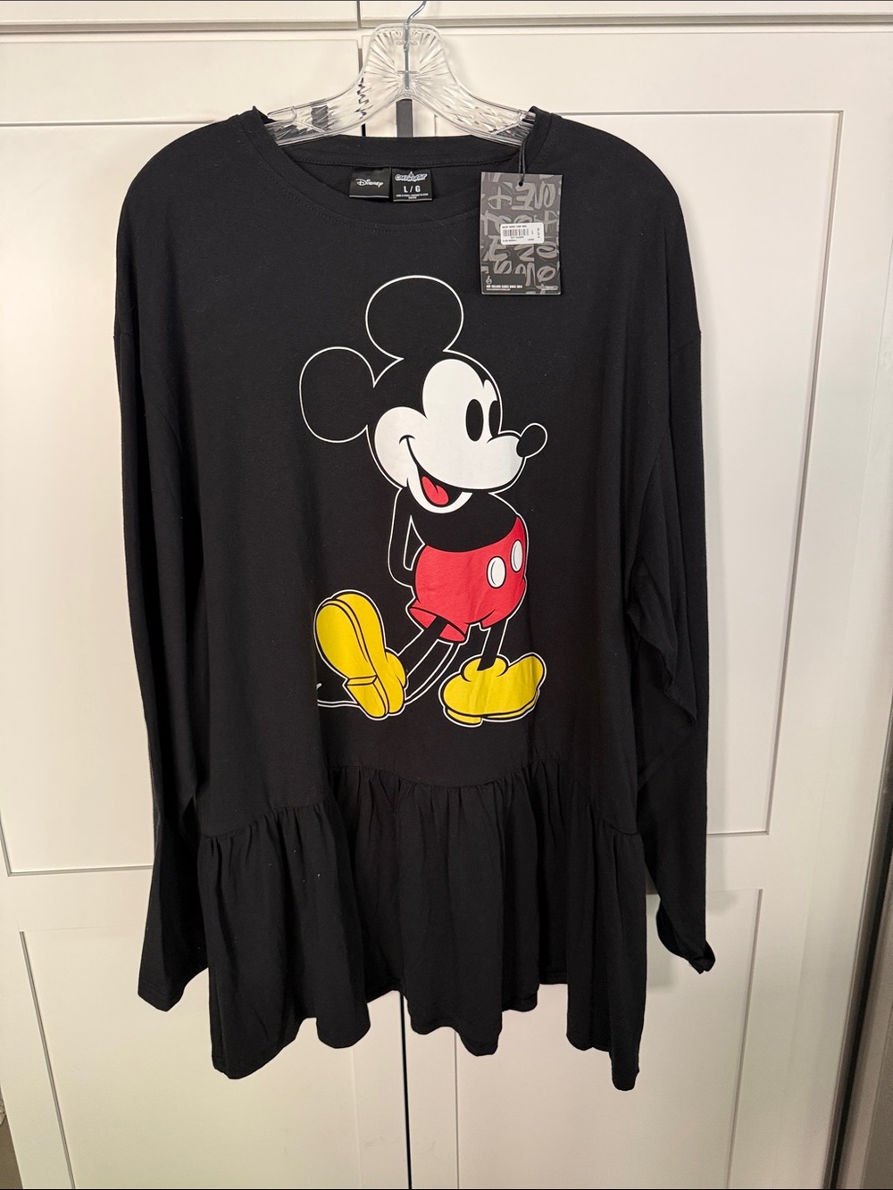 Disney Black Long Sleeve Mickey Graphic Peplum Top